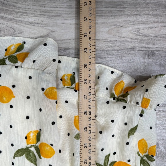 Lemon Print Mini Dress Sweetheart Neckline Ruffle Hem Short Sleeve XS - Picture 4 of 6